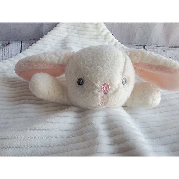 White Bunny Rabbit Ribbed Lovey Blanket Rattle Knotted Corner My 1st Easter MTY - Picture 5 of 6